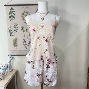 Vintage Floral Lace Heart Cami Shorts Set Dolly Coquette Romantic Fairy Femme M